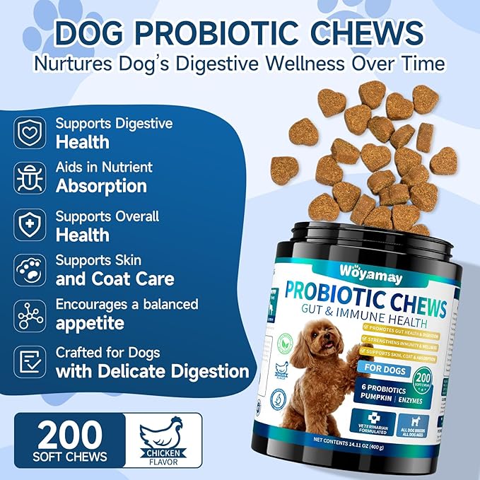 Dog Probiotic for Dogs, 200 Soft Treats Dog Probiotics for Digestive Health & Immune System, Probiotic Chews for Dogs, Support Gut Health|Itchy Skin|Diarrhea|Gas Relief Treatment-PurrikoPets