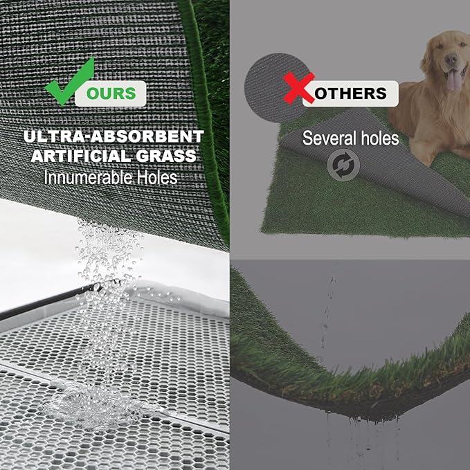 Dog Grass Pad with Tray Extra Large 45”×34”, Dog Potty with Ultra-Absorbent Artificial Grass for Dogs with Hemmed Edge, Pee Pads for Dogs, Realistic, Odor Free Litter Box for Balcony-PurrikoPets