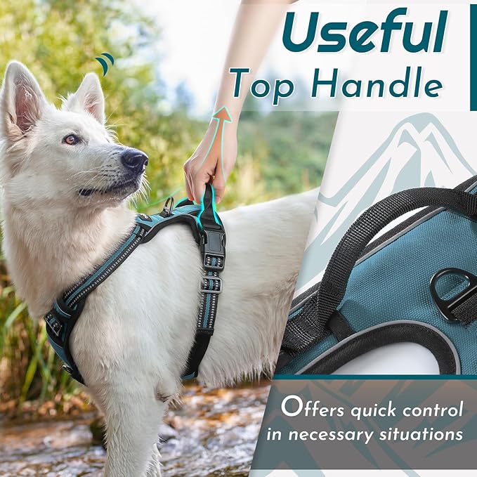 Eagloo Dog Harness Medium Sized Dog, No Pull Service Vest with Reflective Strips and Control Handle, Adjustable and Comfortable for Easy Walking, No Choke Pet Harness with 2 Metal Rings, Dark Green, M-PurrikoPets