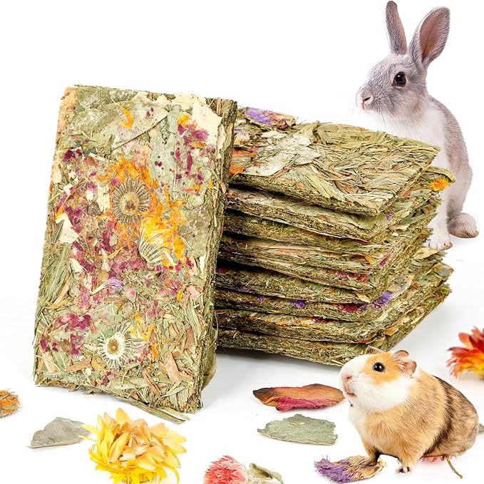 Abizoo Rabbit Natural Treats,10Pcs Timothy Hay Toys Chips Bunny chew Toys with Herbal Flowers Guinea Pig Treats for Hamster Chinchillas Gerbils Rats Small Animals Teeth Care Crisp Snacks-PurrikoPets