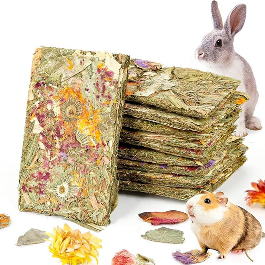 Abizoo Rabbit Natural Treats,10Pcs Timothy Hay Toys Chips Bunny chew Toys with Herbal Flowers Guinea Pig Treats for Hamster Chinchillas Gerbils Rats Small Animals Teeth Care Crisp Snacks-PurrikoPets