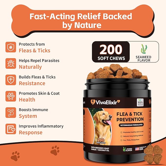 Flea and Tick Prevention for Dogs – 200 Soft Chews - Dog Flea and Tick Treatment & Oral Flea Pills – Skin & Coat Health - Made in USA - for Small, Medium, Large Dogs-PurrikoPets