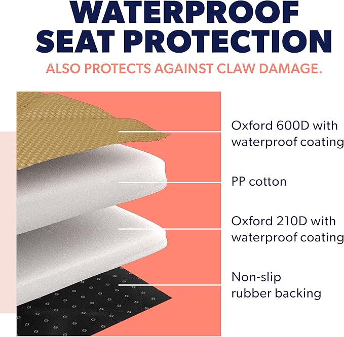 Active Pets Dog Car Seat Cover, Waterproof Front Seat Protector for SUV Truck Sedan, Pet Safety Travel Comfort System with Universal Fit, Beige-PurrikoPets