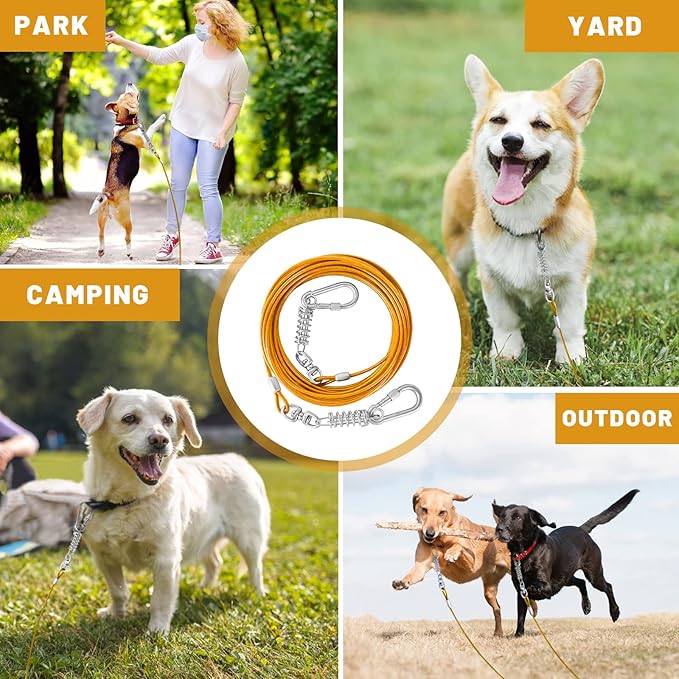 Dog Tie Out Cable - 10/15/20/25/30FT Heavy Duty for Large Dogs Up to 250LBS - Rosy Pink/Blue/Purple/Silver/Red/Green/Yellow-PurrikoPets