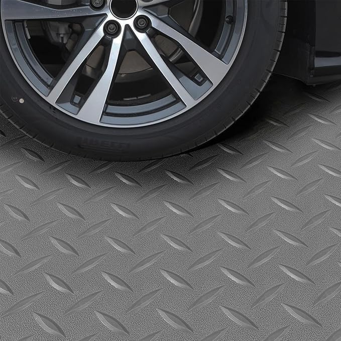 5Ft x 12Ft Rubber Flooring Mats 1.6mm Diamond Plate Flooring Roll 60sqft Rubber Trailer Garage Floor Mats Non-Slip Floor Protector Mat for Garage Warehouse Gym Basement-Gray-PurrikoPets