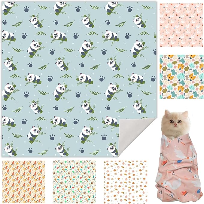 27.6" Cat Grooming Wrap, Cat Wrap for Cutting Nails, Self-Adherent Fabric Wrap for Cats, Cat Burrito Wrap Anti-Scratch, Anti-Escape, Multifunctional Swaddle Wrap Pet Tool (Panda, X Large)-PurrikoPets