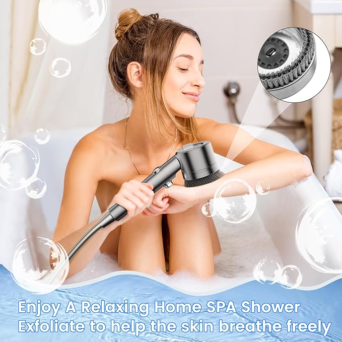 Filtered Shower Head with Handheld, High Pressure Water Flow and Multiple Spray Modes Shower Head with Filter, Power Wash for Hard Water, Showerhead with ON/OFF Switch for Pets Bath (Light Gray)-PurrikoPets