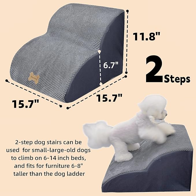 Dog Stairs for High Beds Couches 2-Step 2-5 Step Pet Stairs Steps for Small Large Dogs Cats Non-Slip Balanced Ramp Indoor Stairs with Non-Slip Sticker 30D Grey-PurrikoPets