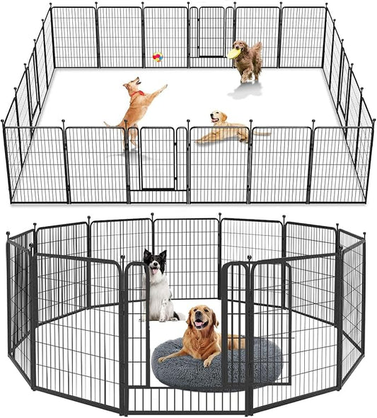 Dog Playpen Outdoor 40 inch 12 Panels Indoor Dog Pen for Large/Medium/Small Dogs Rustproof Metal Dog Fence Outdoor for Yard, Puppy Playpen with Door Portable Pet Fence for RV Camping Yard-PurrikoPets
