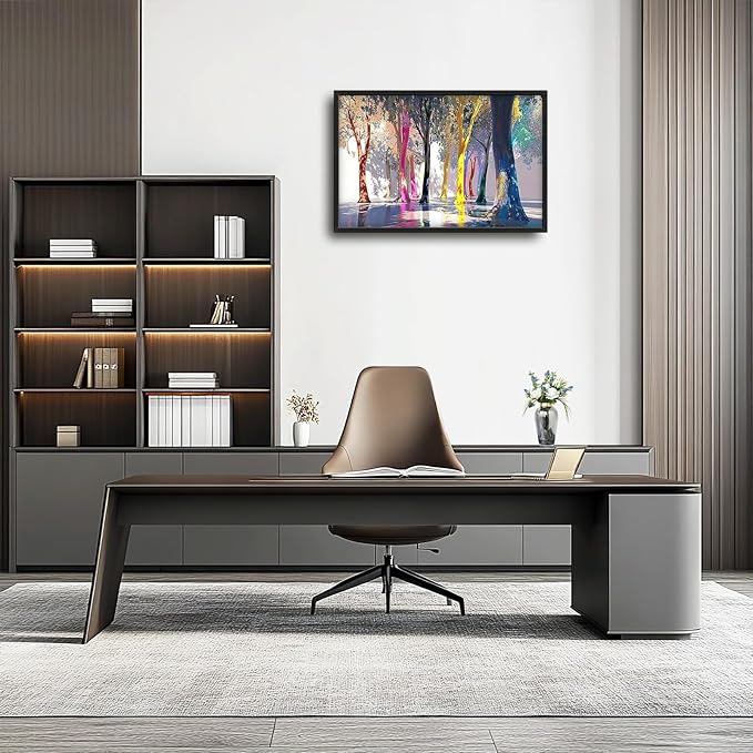 Framed Large Trees Wall Art for Living Room, Oversized Abstract Forest Wall Decor Colorful Nature Canvas Painting Modern Artwork Home Decoration for Living Room Bedroom Dining Room Office 36"x24"-PurrikoPets