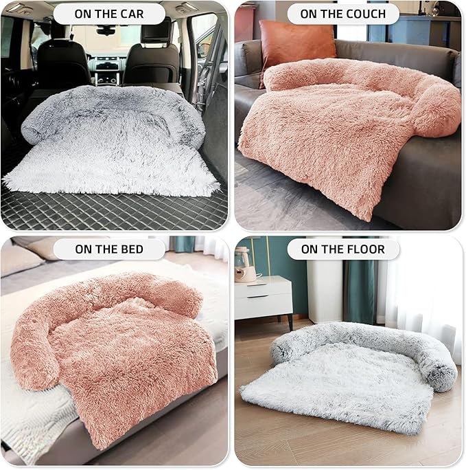 GGIB Calming Dog Bed Fluffy Plush Dog Mat for Furniture Protector with Removable Washable Cover for Large Medium Small Dogs and Cats (Medium, Pink)-PurrikoPets