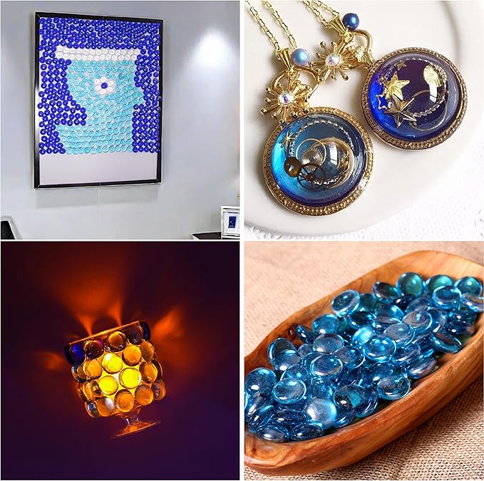 1LB Mixed Blue Glass Marbles, Transparent and Smooth Flat Glass Beads for Vases, Mosaic Gem Pebbles for Aquarium Decor, Floral Arrangements, Mancala Stones, Vase Filler and Crafts (Approx. 80-100 PCS)-PurrikoPets