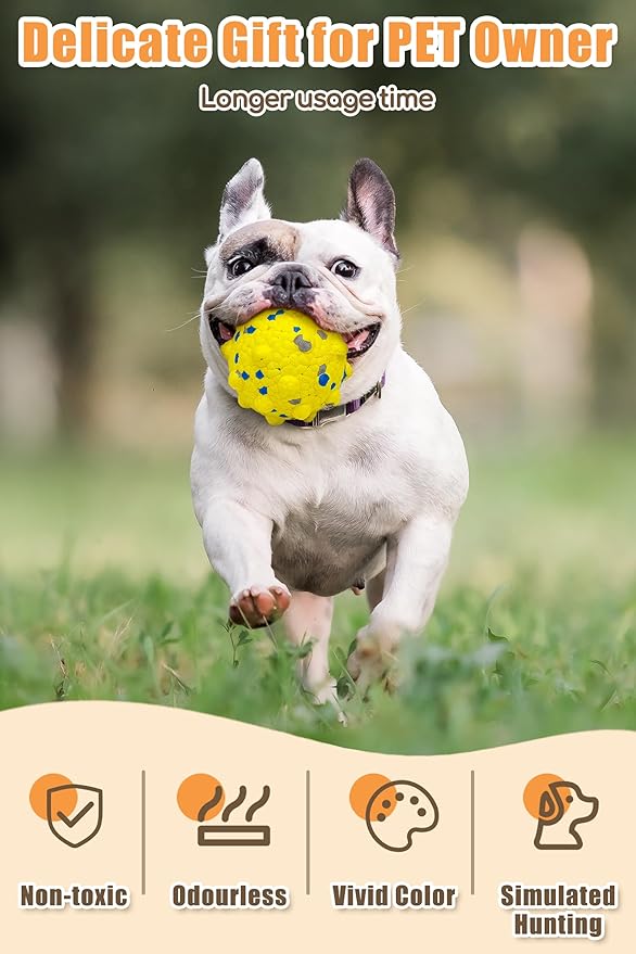 Dog Tennis Balls for Aggressive Chewers, Indestructible Durable Bouncy Interactive Toy for Dogs Fetch Game Lightweight Floating Outdoor Training(2 Yellow Point+ 2 Blue Cirle Medium)-PurrikoPets