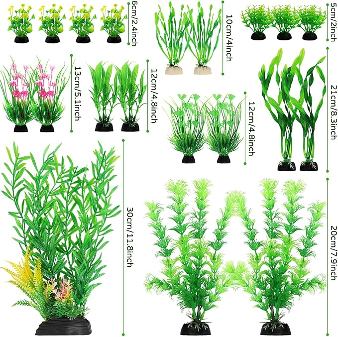 Fish Tank Plants, 20pcs Aquarium Decor Green Plants Artificial Aquarium Decorations Plant, Fish Tank Accessories for Household and Office Aquarium Simulation, Small to Large-PurrikoPets