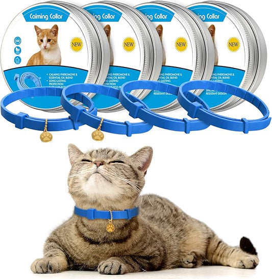 4 Pcs Cat Calming Collar Adjustable Lavender Scent Relaxing Cat Collar with 2 Pendant for Puppies Reduce Stress Aggression Anxious, up to 15 Inches(Blue)-PurrikoPets