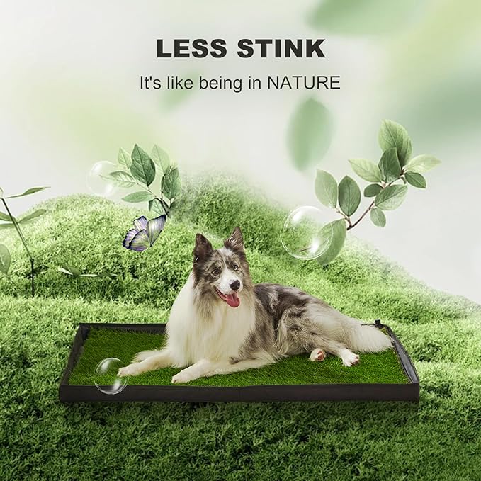 Dog Grass Pad with Foldable Dog Litter Box, Extra Large Liner Base (44”×34”) for Balcony, 2 Artficial Grass Pee Pads for Dogs, Pee Pad Holder, Potty Training-PurrikoPets