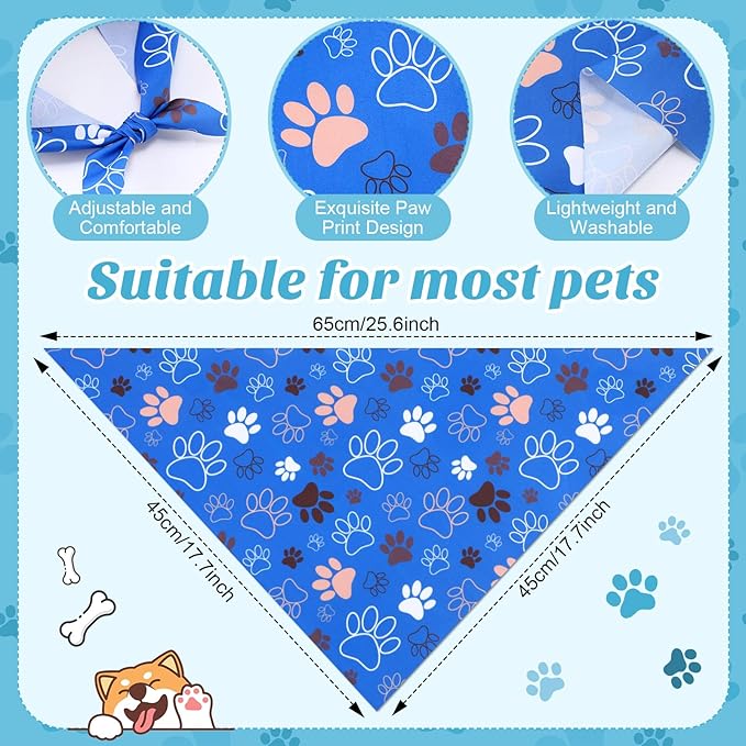 100 Pieces Paw Print Dog Bandanas Bulk Paw Bandanas for Dogs Soft Bibs Adjustable Triangle Doggie Scarves for Small Medium Large Pets Party Costume-PurrikoPets