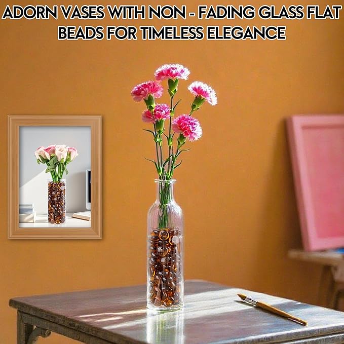 1LB Glass Marbles, Transparent and Smooth Flat Glass Beads for Vases, Mosaic Gem Pebbles for Aquarium Decor, Floral Arrangements, Mancala Stones, Vase Filler and Crafts, Brown-PurrikoPets