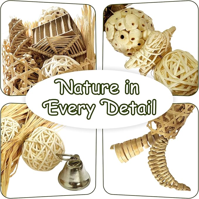 5-Pack Natural Flower Bird Toys – Foraging & Chewing Toys for Parakeets, Cockatiels, Conures & Small Birds – No Plastic, All-Natural Materials-PurrikoPets