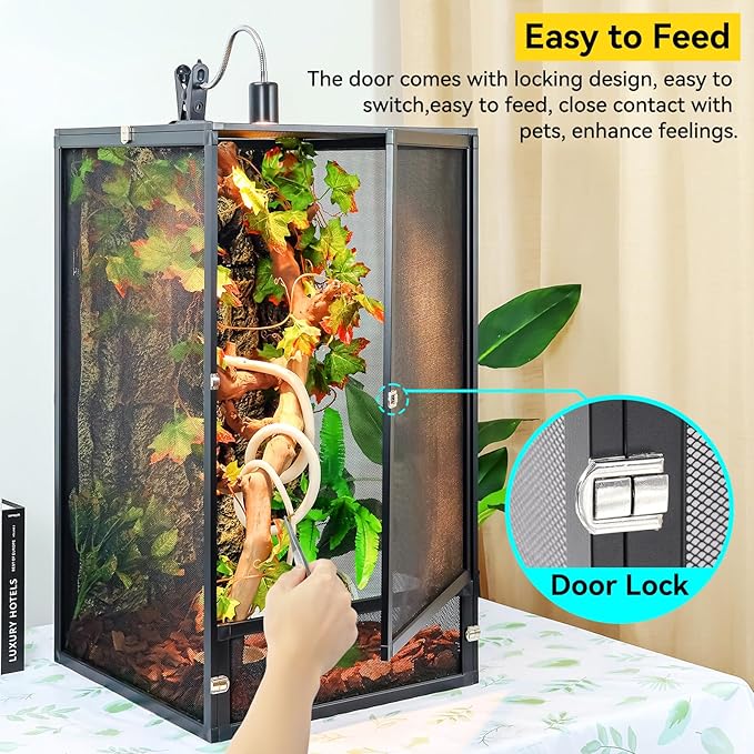 45 Gallon 360° Panoramic Foldable Reptile Terrarium Kit: Crested Gecko Tank and Reptile Cage for Superior Ventilation, Easy Feeding, Sturdiness, and Simple Assembly (Black, 32"x18"x18")-PurrikoPets