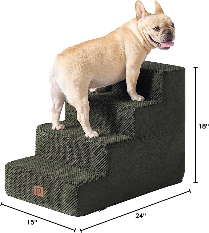 EHEYCIGA Dog Stairs for Bed 18" H, 4-Step Dog Steps for High Bed, Pet Steps for Small Dogs and Cats, Non-Slip Balanced Pet Ramp Indoor, Olive Green-PurrikoPets
