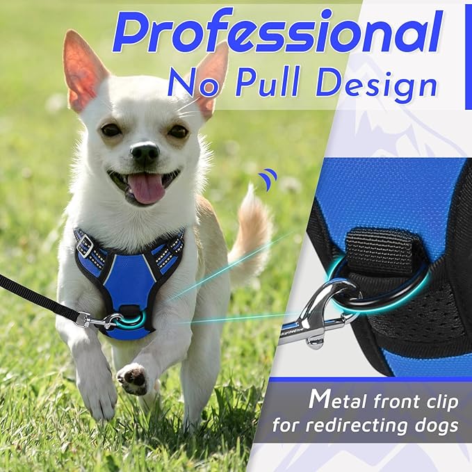Eagloo Small Dog Harness No Pull, Service Vest with Reflective Strips and Control Handle, Adjustable and Comfortable for Easy Walking, No Choke Pet Harness with 2 Metal Rings, Blue, XS-PurrikoPets