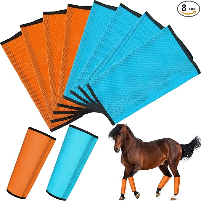 8 Pcs Mesh Fly Boots for Horse Breathable Mesh Horse Boots Protective Horse Leg Wraps Horse Leggings for Preventing Flies and Mosquitoes Bites (Light Pink, Dark Pink)-PurrikoPets