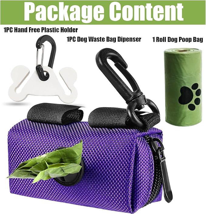 Dog Poop Bag Holder for Leash Attachment Dog Poop Bag Dispenser Dog Waste Bag Dispensers Dog Poop Bag Holders Fit Dog Leash Accessory With Hand Free Holder Carriers,Purple-PurrikoPets