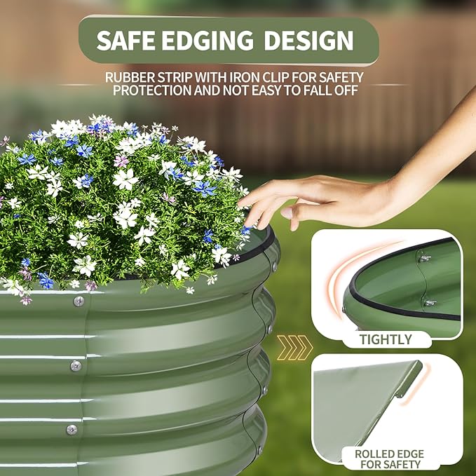 Galvanized Raised Garden Bed - 8x2x1FT Metal Planter Boxes Outdoor | Oval Steel Raised Bed Kit for Gardening with Protective Tape, Bracing Rods, Gloves for Vegetables, Flower, Herb (Green)-PurrikoPets
