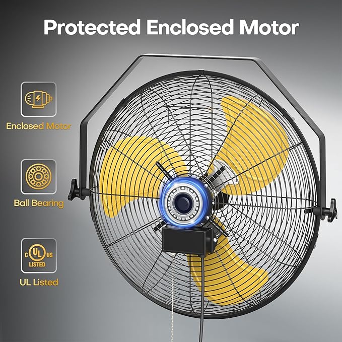 20 Inch Industrial Wall Mount Fan with 2 Pack, 5200 CFM Industrial Metal Wall Fans with Poweful Motor, 3 Speed, Heavy Duty Construction Indoor for Warehouse, Workshops, and Garage, UL Listed-PurrikoPets