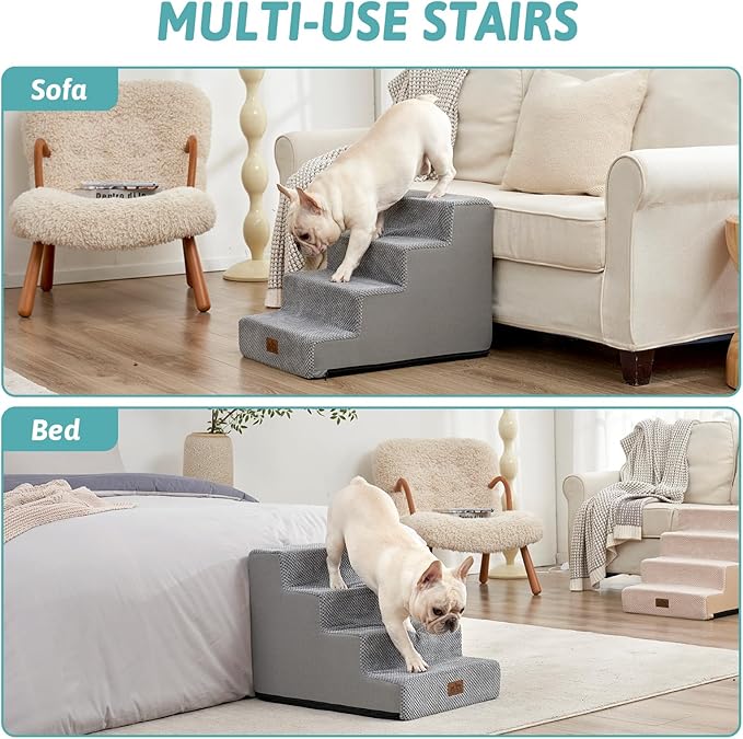 Dog Stairs for Small Dogs, 4 Tier Wider Pet Stairs for Couch and Beds, 17.7" H Non-Slip Dog Steps for Old Cats, Puppy, Small Medium Dogs, 17.7x23.6x17.7 inch, Grey-PurrikoPets