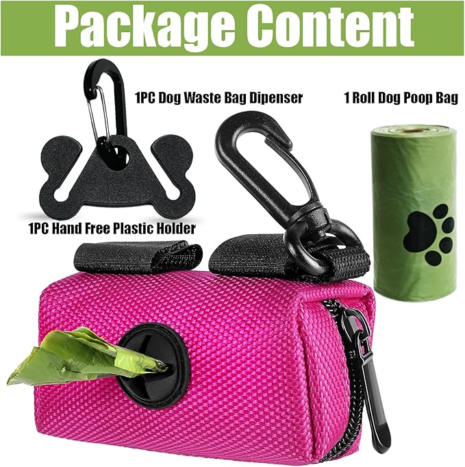 Dog Poop Bag Holder for Leash Attachment Dog Poop Bag Dispenser Dog Waste Bag Dispensers Dog Poop Bag Holders Fit Dog Leash Accessory With Hand Free Holder Carriers (Black) Pink-PurrikoPets