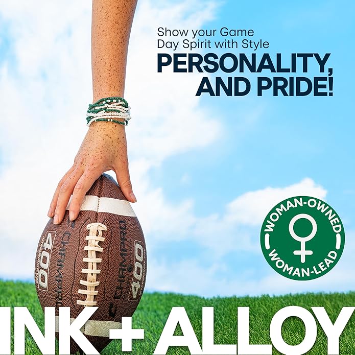 INK + ALLOY Game Day Bracelet Stacks, Beaded Bracelets for Football Gameday Outfits, Handmade Jewelry for College Students, Teachers, Football Moms, Set of 10