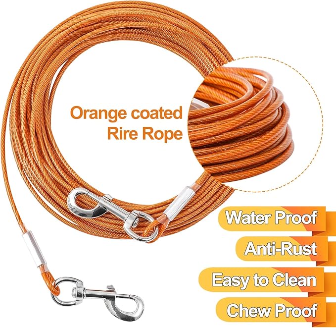 Dog Tie Out Cable,50ft Dog Lead-Heavy Duty Tie Out Cable for for Large Dogs Up to 125lbs-Dog Chain for Yard-Outside Dogs Runner Tether Line-PurrikoPets