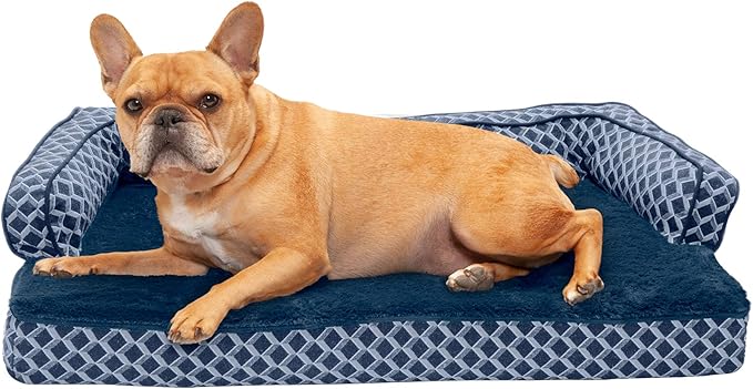 Furhaven Memory Foam Dog Bed for Medium/Small Dogs w/ Removable Bolsters & Washable Cover, For Dogs Up to 35 lbs - Plush & Woven Decor Comfy Couch Sofa - Diamond Blue, Medium-PurrikoPets