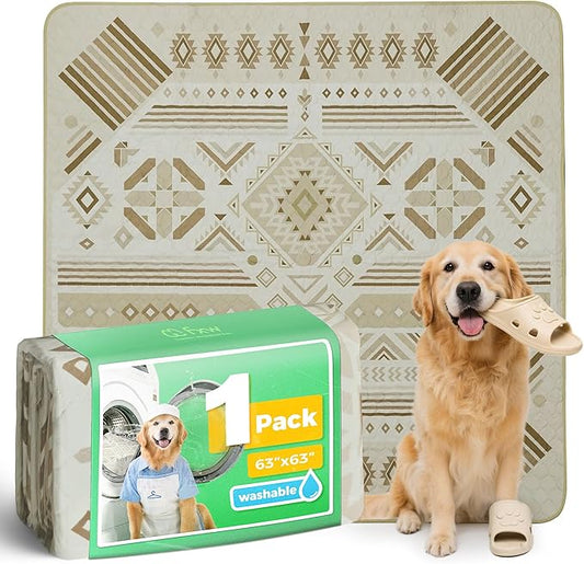 FXW Washable Pee Pads for Dogs, Puppy Pads with Super Absorbent, Specifically Designed for FXW Rollick/Homeplus 24 inch 8 Panels Dog Playpen, 63" Square, Khaki Geometric, 1 Pack-PurrikoPets