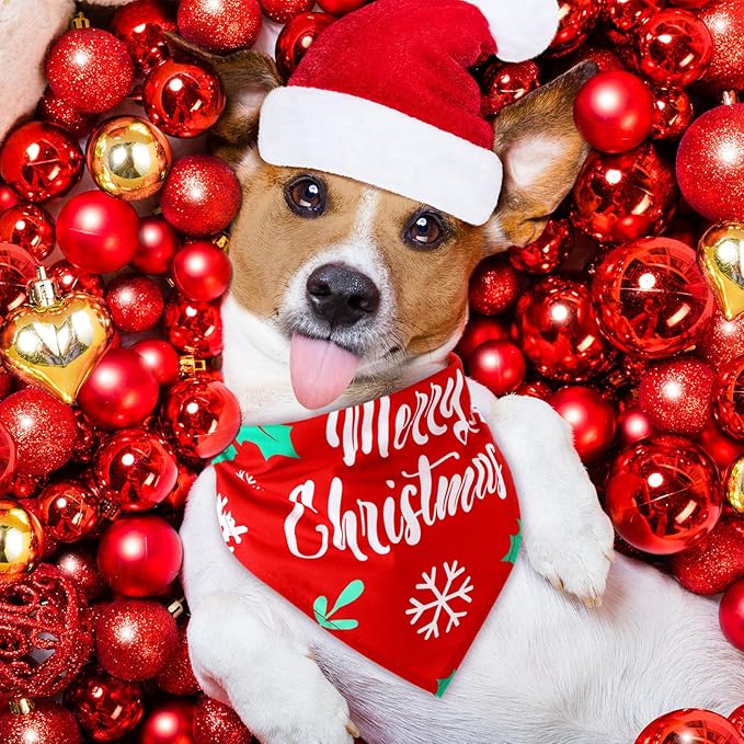 Abbylike 50 Pieces Christmas Dog Bandanas Bulk Xmas Bandanas for Dogs Triangle Kerchief Bibs Scarf Set for Christmas Pet Costume Accessories Decoration (31.5 x 21.7 x 21.7)-PurrikoPets