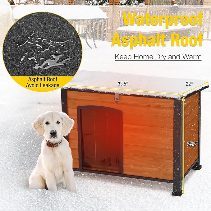 Aivituvin Dog House Outdoor Heated Dog Kennel with Insulated Liner & Heater for Winter Strong Iron Frame Large Dog Cage for Small & Medium Dogs,33.5"-PurrikoPets