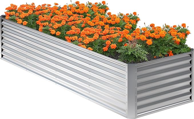 8x2x2FT Galvanized Raised Garden Bed,Planter Raised Beds-Metal Garden Box,Large Plant for Outdoor Planting, Vegetables Bed，Flower,herb-Sliver-PurrikoPets