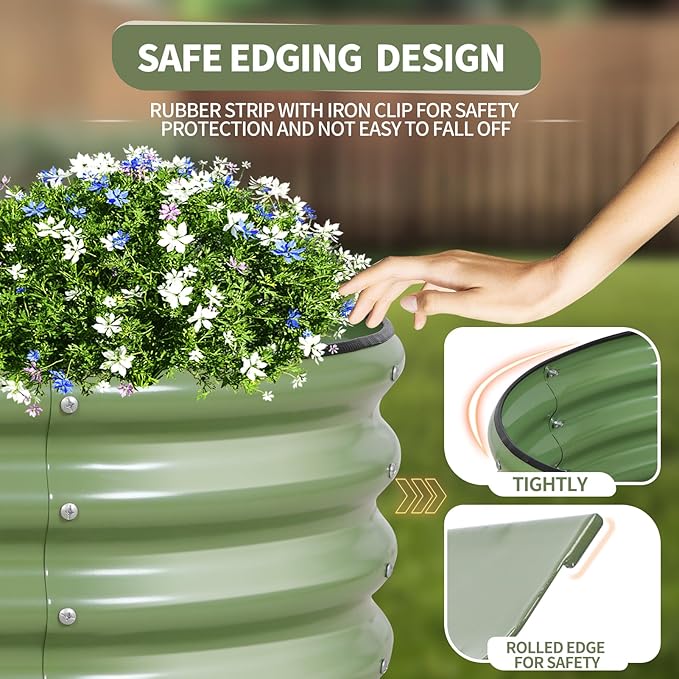 Galvanized Raised Garden Bed Outdoor- Raised Beds for Gardening| Metal Planter Box, Steel Raised Garden Bed Kit with Safety Edging and Gloves for Vegetables, Flower, Herbs (4x2x1FT, Green)-PurrikoPets