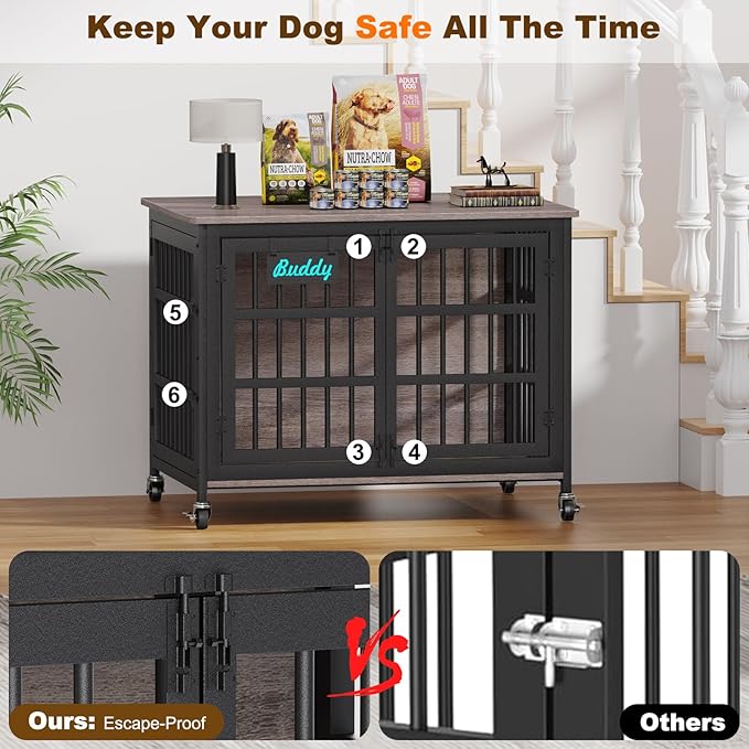 EasyCom 41"/33"/27" Dog Crate Furniture with Name Tag, Heavy Duty Dog Kennel Indoor for Medium Dogs, Double-Doors Sturdy Metal Dog Cage for Anxiety Dog, Decorate House as TV Stand, End Table-PurrikoPets