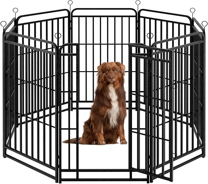 Dog Playpen Outdoor 8 Panels Heavy Duty Dog Fence 47" Height with Thick Pipe Anti-Rust with Doors Portable for RV Camping Yard, Total 18FT, 25 Sq.ft, Snowy Black-PurrikoPets