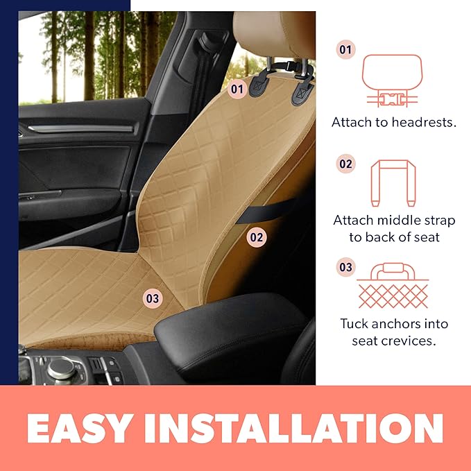 Active Pets Dog Car Seat Cover, Waterproof Front Seat Protector for SUV Truck Sedan, Pet Safety Travel Comfort System with Universal Fit, Beige-PurrikoPets