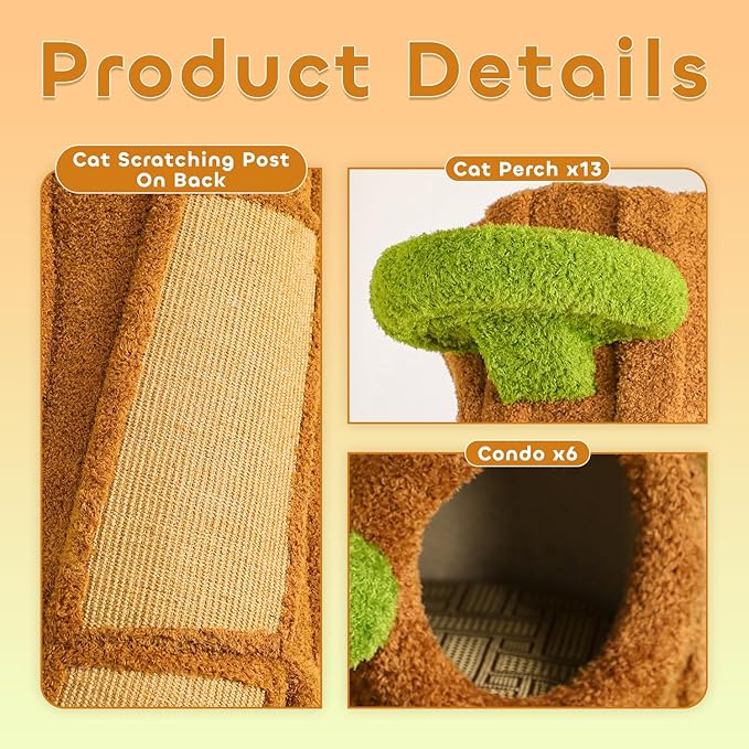 90.5'' Luxury Cat Tree for Indoor Cats, All-in-One Tall Cat Tower with Scratching Post, Multi-Level House, Wood Condo for Multi-Cat Families (Green)-PurrikoPets