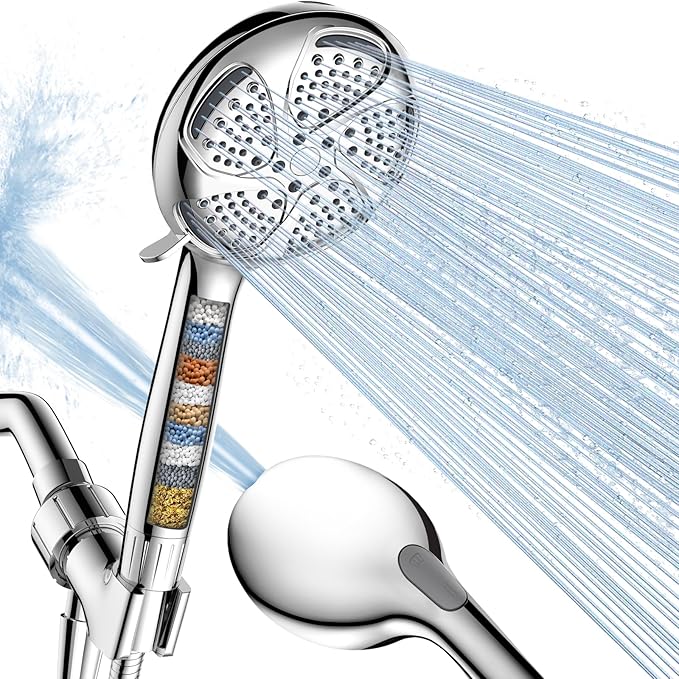 FEELSO Filtered Shower Head with Handheld, High Pressure 7 Spray Showerhead with Filters for Hard Water - Remove Chlorine, Reduce Dry Itchy Skin, Anti-clog Nozzles, Power Wash to Clean Tub, Tile & Pet-PurrikoPets