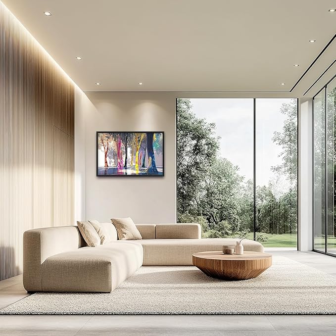 Framed Large Trees Wall Art for Living Room, Oversized Abstract Forest Wall Decor Colorful Nature Canvas Painting Modern Artwork Home Decoration for Living Room Bedroom Dining Room Office 36"x24"-PurrikoPets