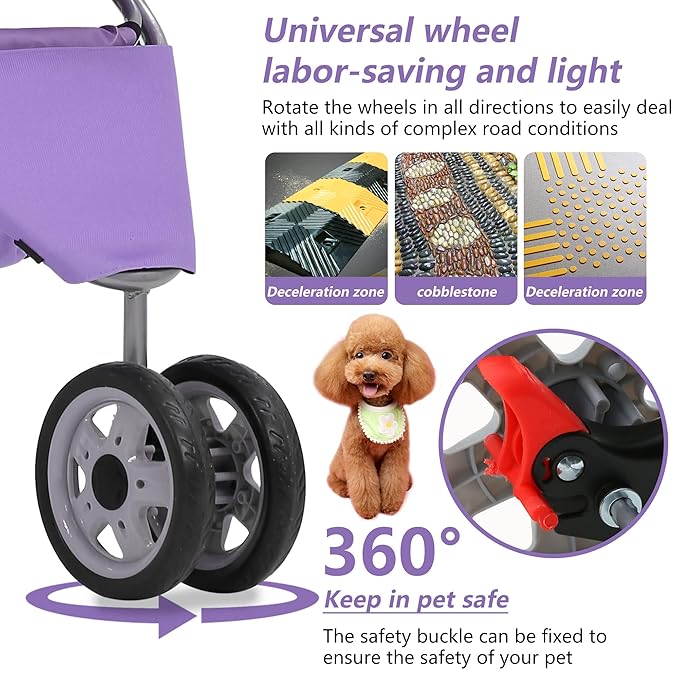 Dog Stroller,3 Wheels Travel Folding Pet Strollers for Small Medium Dog Cat Jogger Stroller with Storage Basket Removable Liner Purple-PurrikoPets