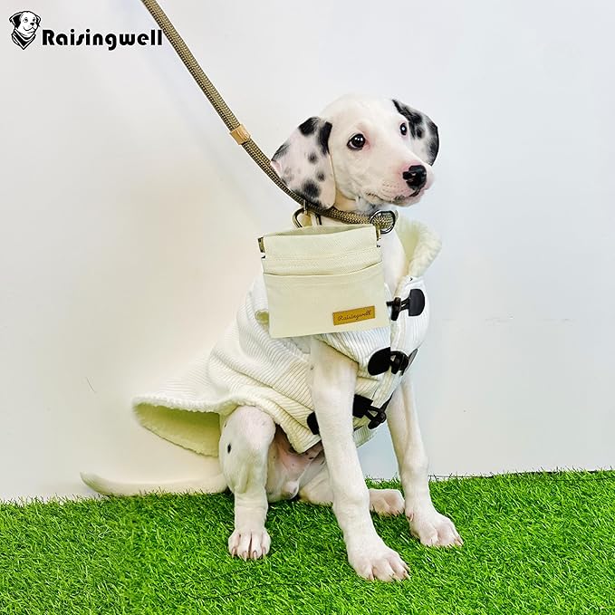 Dog Treat Pouch, Lvory Pocket Sized Pet Training Pouch, Cotton Fabric, Hand Free Dog Walking Bag with Carabiner, Self-Closing Pet Feed Snack Reward, for Puppy Travel or Outdoor Use-PurrikoPets