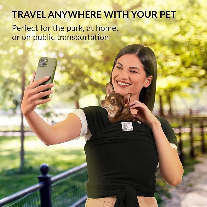 Dog Sling Carrier for Small Dogs - Anti-Anxiety Cat Sling, Puppy Pouch - Pet Sling in Gray Black Blue Green Pink Yellow (Black, Standard)-PurrikoPets