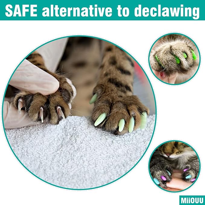 10x Colors / 100 pcs Cat Nail Caps | Cat Claw Covers with Adhesives and Applicators | Alpha (M)-PurrikoPets
